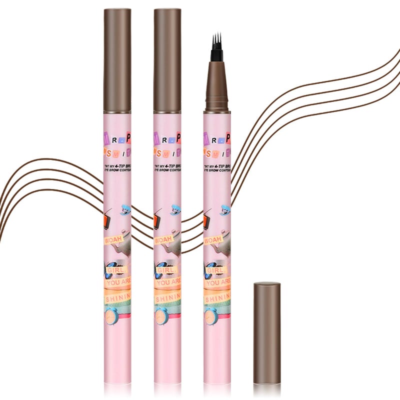 QIUFSSE 3PCS Microblading Eyebrow Pen Waterproof Dark Brown Eyebrow Pencil for Women,Easy to Shape,Long-lasting Brow Pen,Easily Create Natural Eyebrow Makeup-Dark Brown - Image 1