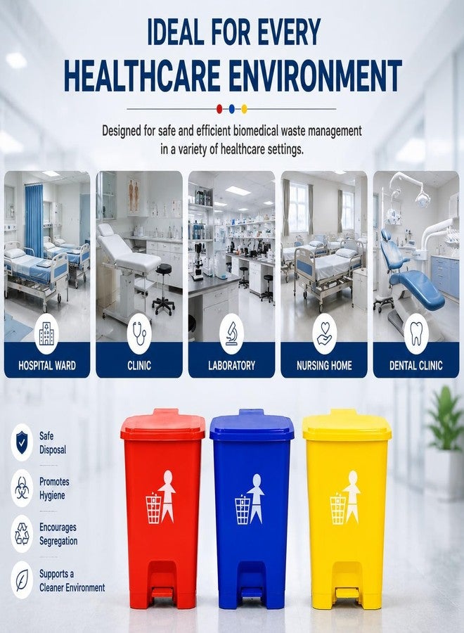 Ssanvi Biomedical waste bins Plastic Pedal Dustbin for hospitals Set Of 5 Red Blue Yellow Black Green 16 Ltr - Image 5