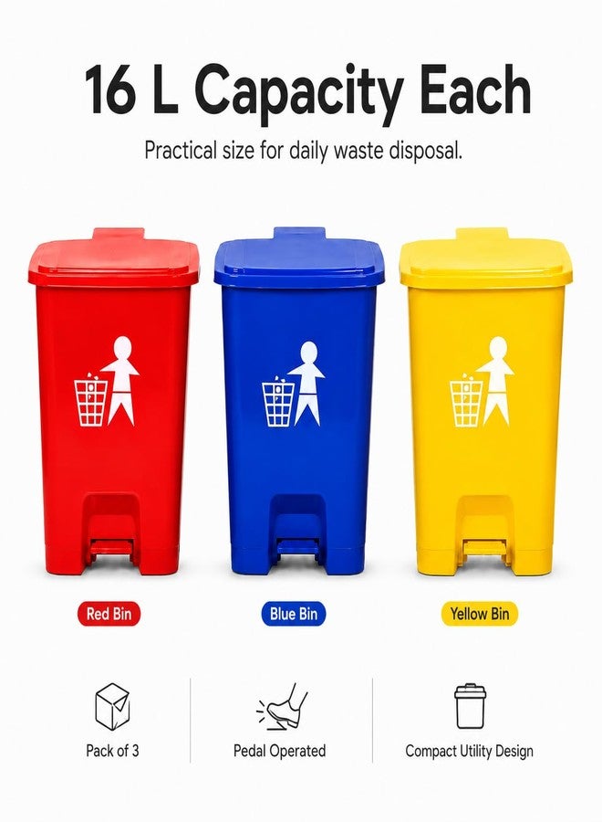Ssanvi Biomedical waste bins Plastic Pedal Dustbin for hospitals Set Of 5 Red Blue Yellow Black Green 16 Ltr - Image 1