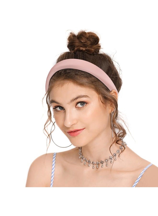 WantGor Padded Headband for Women, Wide Sponge HeadBands Plain Solid Hair Band Hoops Vintage Yoga Head Bands Fashion Elastic Hairband Accessories (Pink) - Image 5