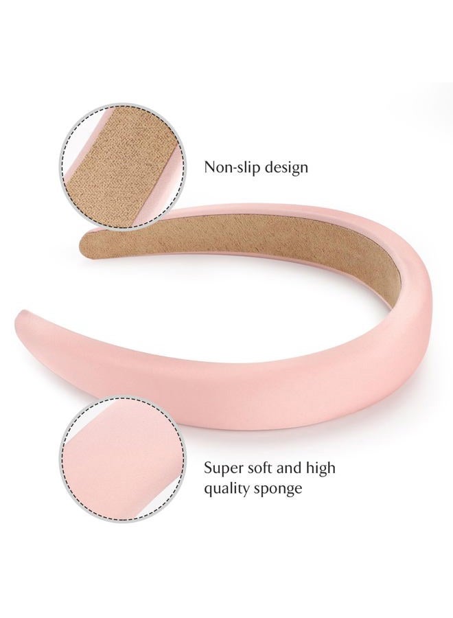 WantGor Padded Headband for Women, Wide Sponge HeadBands Plain Solid Hair Band Hoops Vintage Yoga Head Bands Fashion Elastic Hairband Accessories (Pink) - Image 3