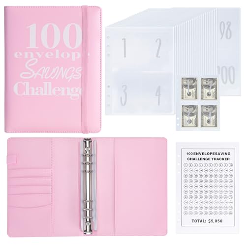 NICOOTH 100 Envelopes Money Saving Binder A5 Savings Challenge Book Easy and Fun Way to Save $5050 - Image 1
