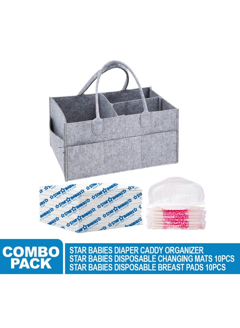 STAR BABiES Pack Of 3 - Caddy Diaper Oganizer Breast Pad 10Pcs Changing Mat 10Pcs  - Image 2
