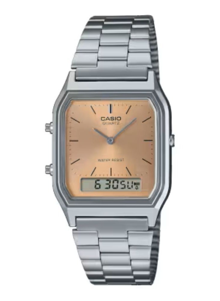 CASIO ساعة أنالوج رقمية مزدوجة الوقت بتصميم عتيق بقرص نحاسي سلسلة Vintage AQ-230A-4A - Image 1