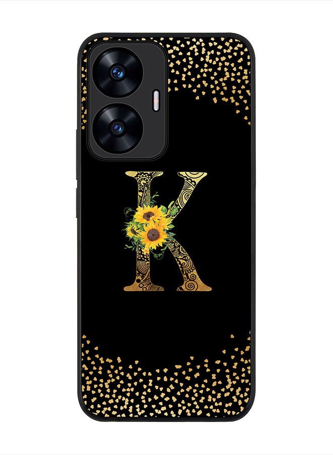 Stylizedd Cover for Realme C55 4G Case , Rugged Black Slim fit Phone Cases   - Custom Monogram Initial Letter Mandala Floral Pattern Alphabet-K (Dark Pink Rose) - Image 1