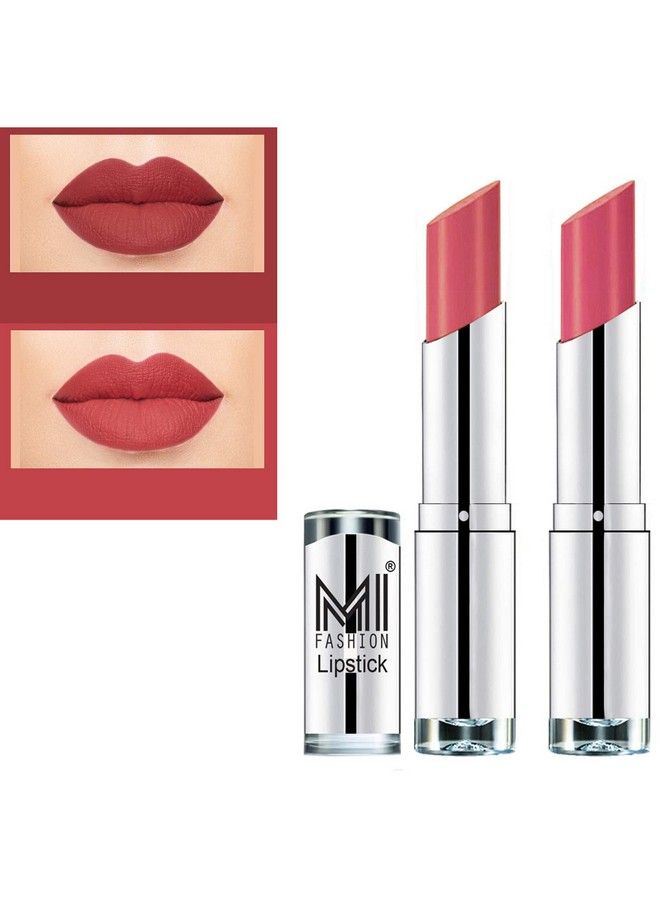 MI FASHION Cr�Me Matte Lipsticks Set For Professionals Combo Of 2 ( Pouty Pink Pink Wink ) - Image 1