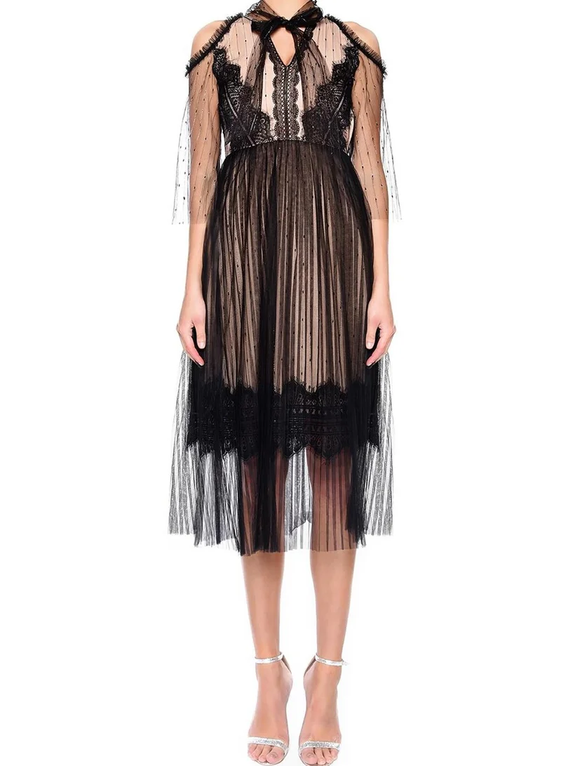 ترو ديكادينس Arleth Black Nude Tulle Midi Dress