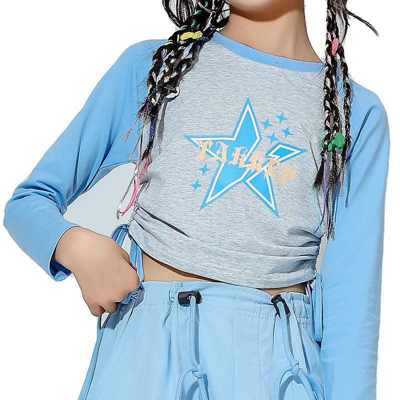 Girls Summer Dress Street Dance Sough and Handsome suit 2024 New Childrens Dopamine Show Jazz Dance Dress 2005 long sleeve top 