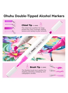 Ohuhu Ohuhu Markers: 48-Color Double Tipped Brush & Chisel Alcohol Markers for Adults Coloring Illustration, Alcohol-based Art Marker Set with Unique Designed Grip, Great Value Pack for Beginners  - Image 2
