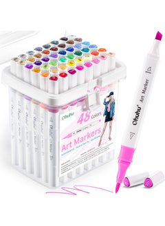 Ohuhu Ohuhu Markers: 48-Color Double Tipped Brush & Chisel Alcohol Markers for Adults Coloring Illustration, Alcohol-based Art Marker Set with Unique Designed Grip, Great Value Pack for Beginners  - Image 1