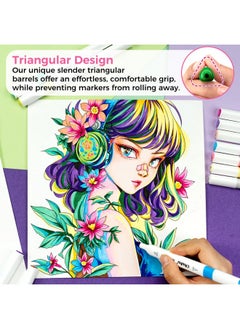 Ohuhu Ohuhu Markers: 48-Color Double Tipped Brush & Chisel Alcohol Markers for Adults Coloring Illustration, Alcohol-based Art Marker Set with Unique Designed Grip, Great Value Pack for Beginners  - Image 3