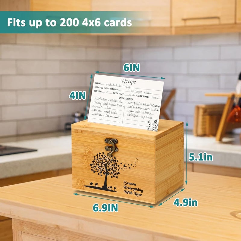 CypherX Bamboo Recipe Box, 4 x 6 Recipe Cards and Box Set, Recipe Organizer w/ 50 Blank Cards, Perfect Housewarming, Bridal Shower Gift - Image 5
