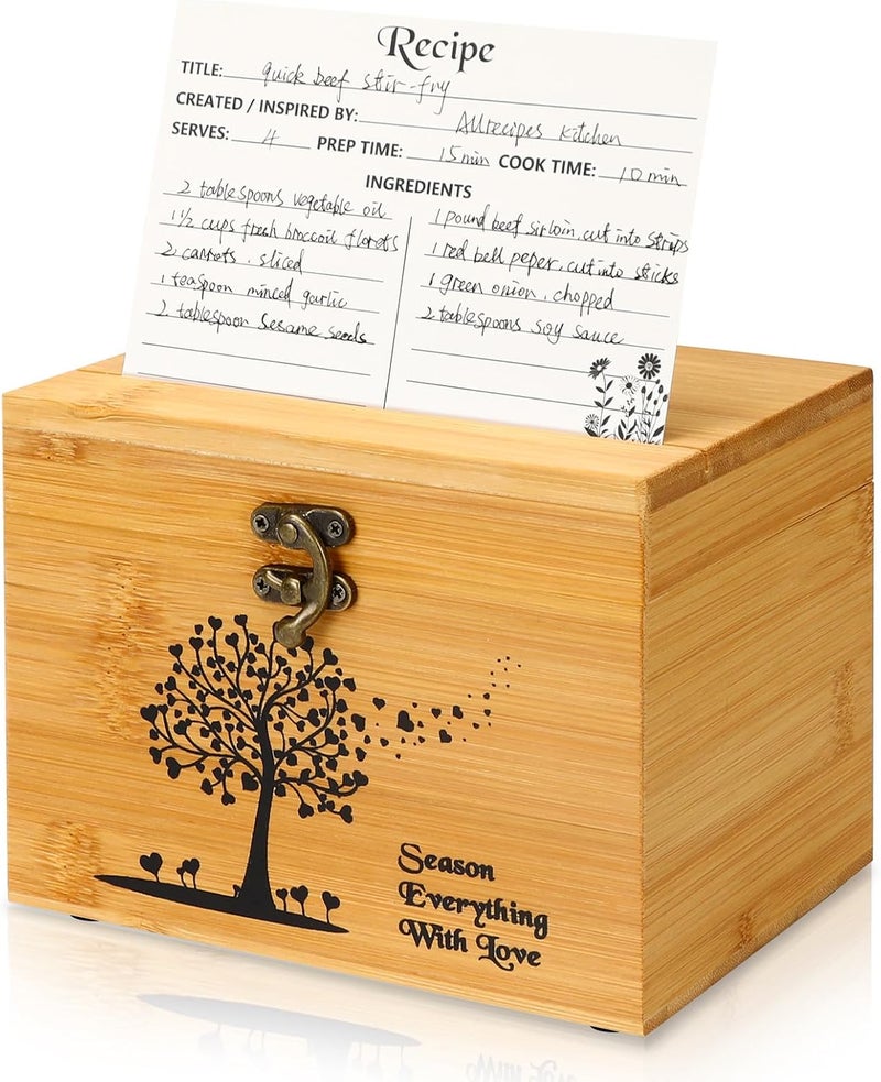 CypherX Bamboo Recipe Box, 4 x 6 Recipe Cards and Box Set, Recipe Organizer w/ 50 Blank Cards, Perfect Housewarming, Bridal Shower Gift - Image 1