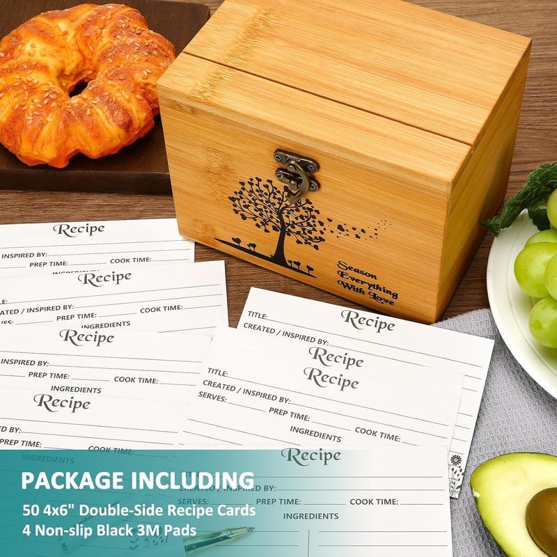CypherX Bamboo Recipe Box, 4 x 6 Recipe Cards and Box Set, Recipe Organizer w/ 50 Blank Cards, Perfect Housewarming, Bridal Shower Gift - Image 2