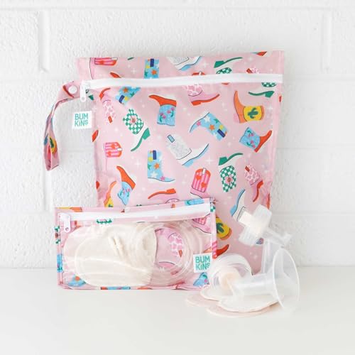 Bumkins - Waterproof Wet Bag & Clear Travel Bags - For Beach, Baby, Travel, Swim Suit, Cloth Diapers, Pump Parts, Pool, Gym, Toiletries - Reusable & Easy to Clean - Cowgirl Boots - 4 Pack - Image 5