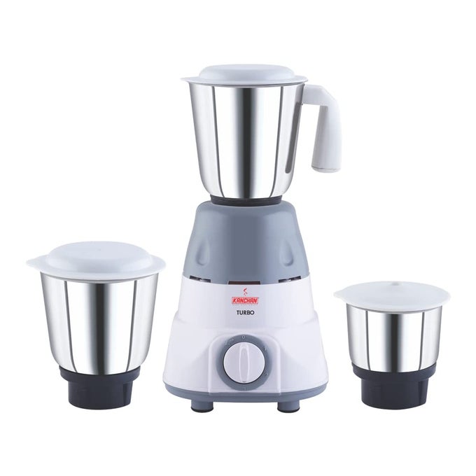 TURBO MIXER GRINDER 650 WATTS WITH 3 MULTIPURPOSE STAINLESS STEEL JARS FOR HEAVY DUTY GRINDING 3 SPEED CONTROL WITH 5 YEARS WARRANTY ON MOTOR WHITE