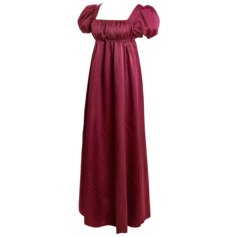 Vibsion Regency Dresses for Women Puff Sleeve Empire Waist Victorian Dress Luxurious Rhinestone Satin Party Gown XXL - Image 2