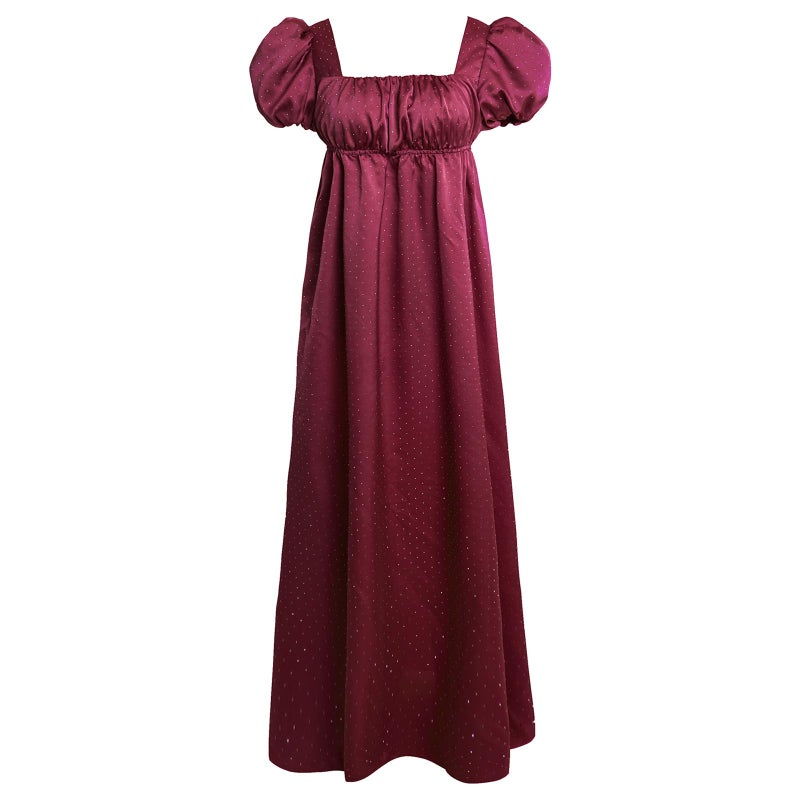 Vibsion Regency Dresses for Women Puff Sleeve Empire Waist Victorian Dress Luxurious Rhinestone Satin Party Gown XXL - Image 1
