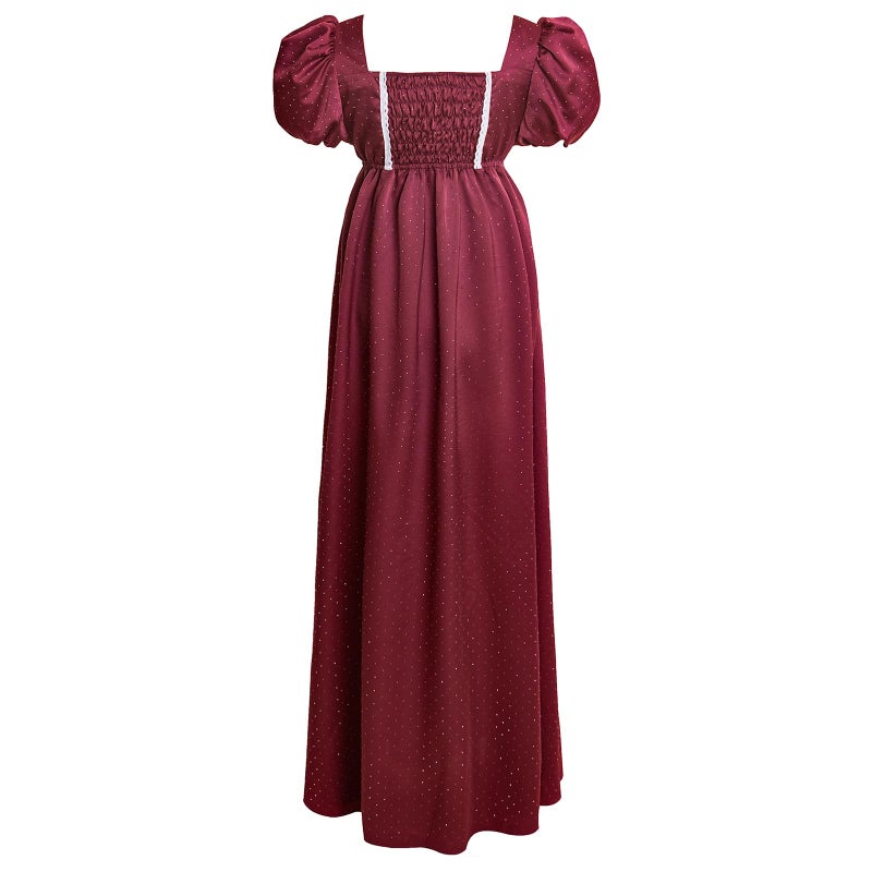 Vibsion Regency Dresses for Women Puff Sleeve Empire Waist Victorian Dress Luxurious Rhinestone Satin Party Gown XXL - Image 3