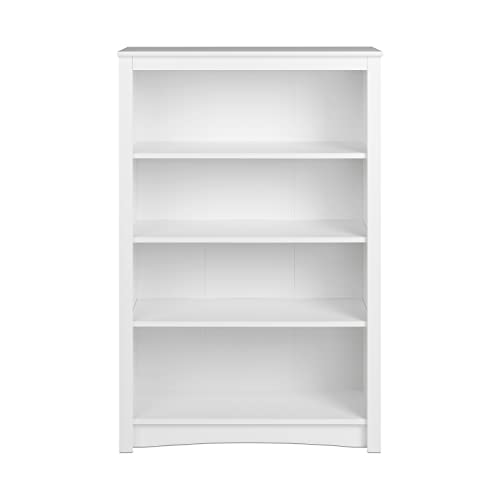 Prepac Sonoma 4Tier Bookcase 48H with 3 Adjustable Shelves White Storage Cabinet Modern Display Cabinet Bookshelf with Storage Shelves for Home Office Living Room Bedroom Organizer
