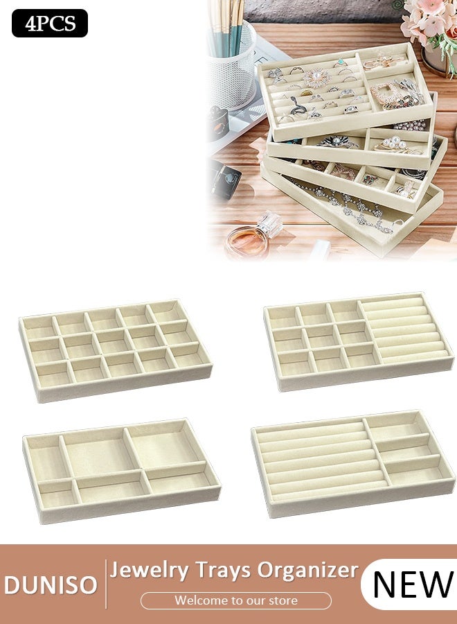 DUNISO Stackable Jewelry Trays Organizer, Closet Drawer Accessories Tray Set of 4 Drawer Organizer for Earring, Ring, Gadgets & Cosmetics, Display Organizer Necklace Storage Showcase Bracelet Removable Tray - Image 1