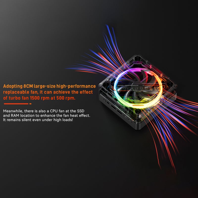 حاسوب AMD Ryzen 7 5700U المصغر، ذاكرة وصول عشوائي 16 جيجابايت، قرص تخزين صلب SSD سعة 512 جيجابايت، 8 أنوية و16 خيط معالجة - حاسوب ألعاب صغير بتصميم إضاءة مستوحاة من أسلوب السايبربانك مع دعم دقة 4K - حاسوب مكتبي للمكتب المنزلي - Image 4