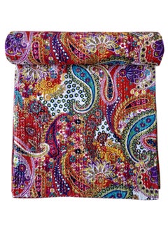 Kirti Textile and Handicraft Kirti Textile and Handicraft Cotton Paisley Queen Size Handmade Bedspread Kantha Coverlet Multicolour 