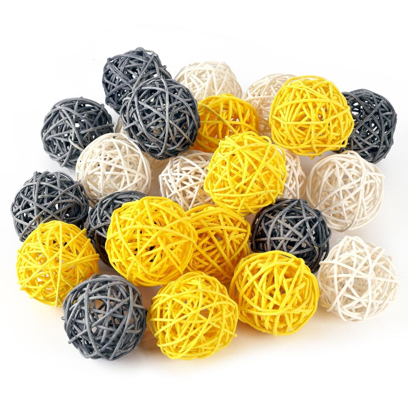 DomeStar DomeStar 24PCS Yellow Decorative Balls for Bowl Centerpiece 2 Inch Rattan Bowl Fillers  Wicker Twig Orbs Spheres for Yellow Kitchen Decor Wedding Home Vase Table Decor 