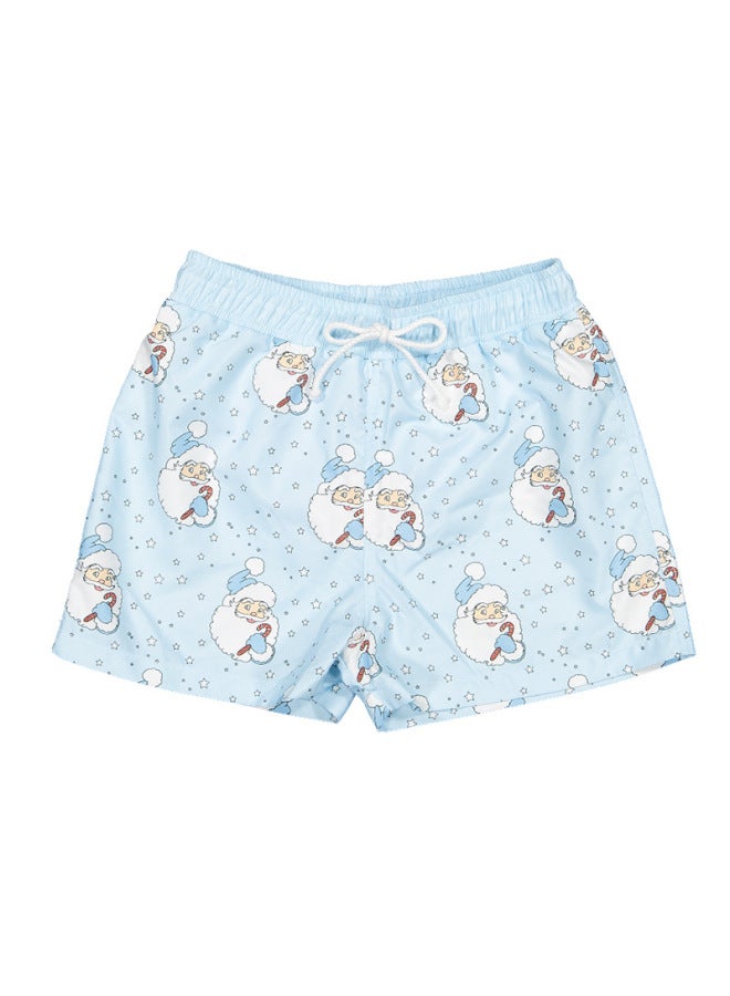 Loquat 2024 Children's Beach Pants Children's Swimsuit Seaside Swimming Trunks Boys' Water Quick-drying Loose Swimming Trunks-Color:Blue Snowman Print- - Image 5