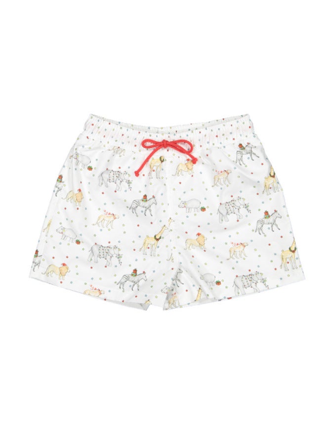 Loquat 2024 Children's Beach Pants Children's Swimsuit Seaside Swimming Trunks Boys' Water Quick-drying Loose Swimming Trunks-Color:Blue Snowman Print- - Image 4