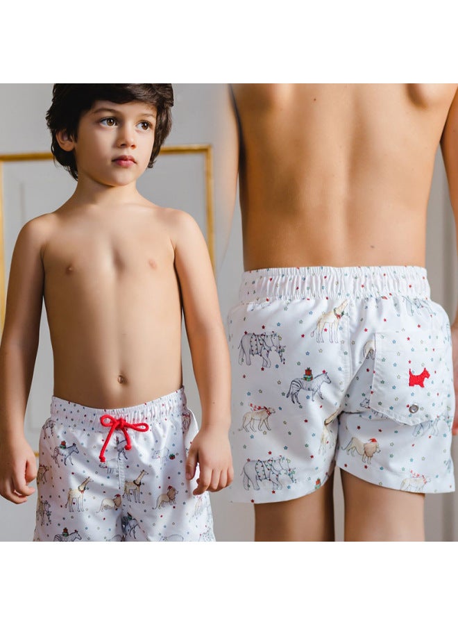 Loquat 2024 Children's Beach Pants Children's Swimsuit Seaside Swimming Trunks Boys' Water Quick-drying Loose Swimming Trunks-Color:Blue Snowman Print- - Image 3