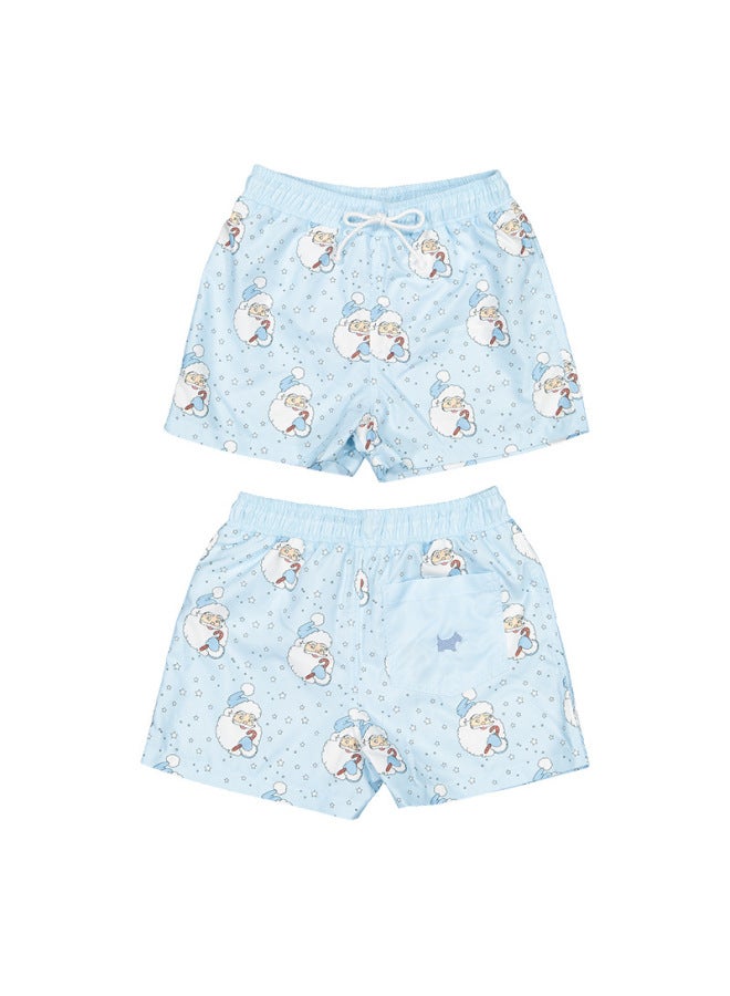 Loquat 2024 Children's Beach Pants Children's Swimsuit Seaside Swimming Trunks Boys' Water Quick-drying Loose Swimming Trunks-Color:Blue Snowman Print- - Image 1