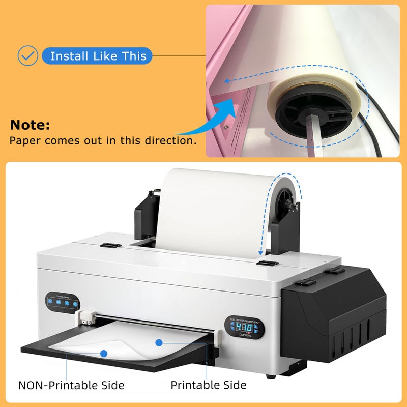 Welacer DTF Transfer Film Roll 13 Inch x 328 FT for Double-Side Matte Clear Pretreat Sheets, PET Heat Transfer Paper for Inkjet Printer Direct Print on T Shirts Textile - Image 5