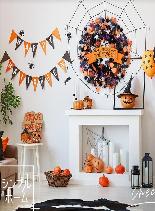 egolot 22 Inch Halloween Orange Black Boxwood Wreath with Ghost Spider for Front Door, Soft Touch Boxwood Berries Wreath for Indoor Outdoor, Happy Halloween Sign Wreaths for Home Decor - Image 5