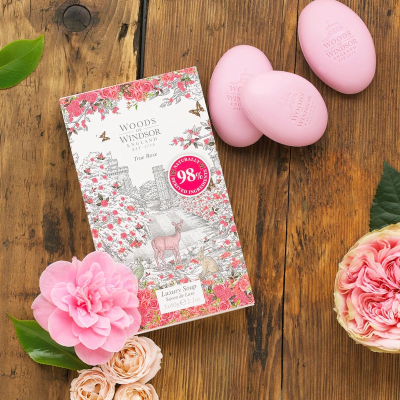 Woods of Windsor Rose Soap Bars, Moisturizing Soap Bar with Shea Butter, Hand and Body Soap, True Rose Scent 3 x 60g - Image 2
