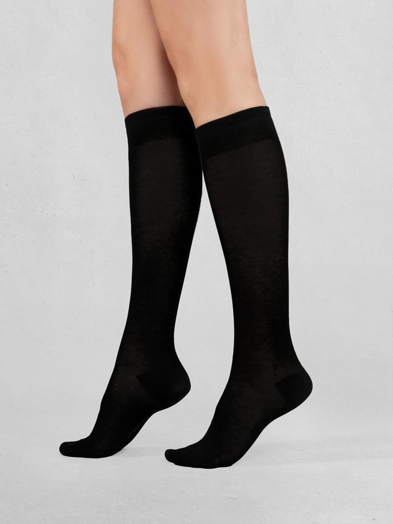 COTTON DAY Women's Soft Combed Cotton Knee High Long Calf Dress Socks Seamless Toe Shoe Size 6-9 Black - Image 2