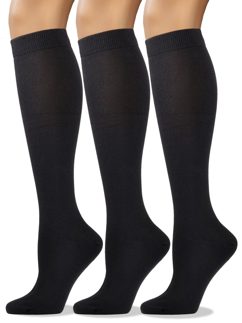 COTTON DAY Women's Soft Combed Cotton Knee High Long Calf Dress Socks Seamless Toe Shoe Size 6-9 Black - Image 1