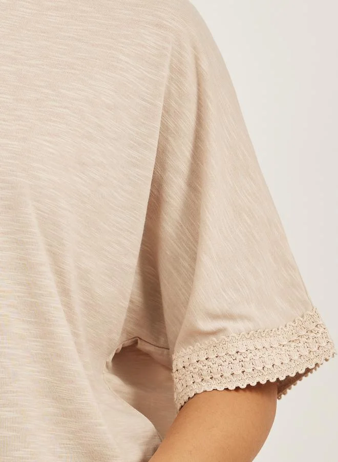 Styli Slubbed Short Sleeves Boxy T-Shirt with Lace Detail