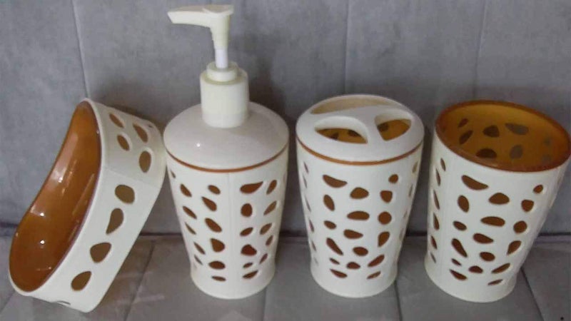 HOMESHOPPER Bathroom Accessories Set 4 Pieces Bath Ensemble Set Include Hand Liquid Soap DispenserSoap DishToothbrush Paste Holder Dust Bin Bathroom Accessory Set for Bathroom Multicolor - Image 5