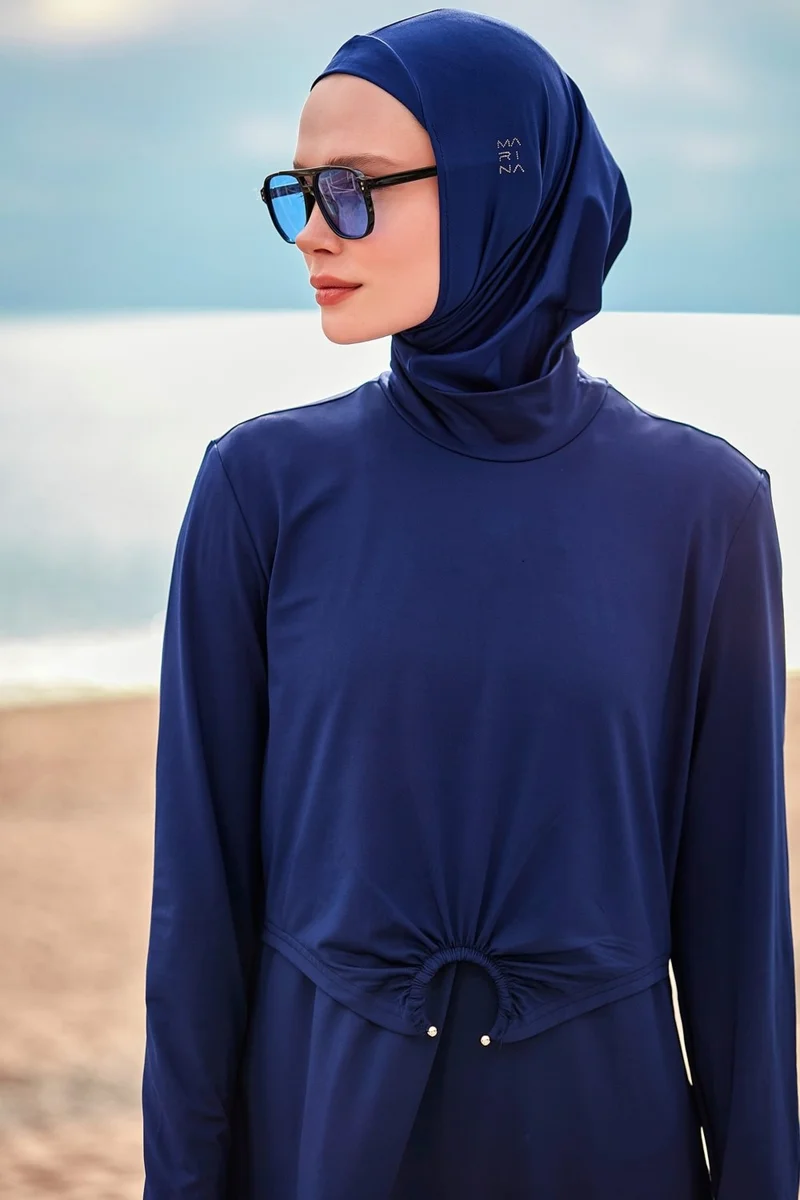 مارينا Lycra Navy Blue Fully Covered Hijab Swimsuit M2462