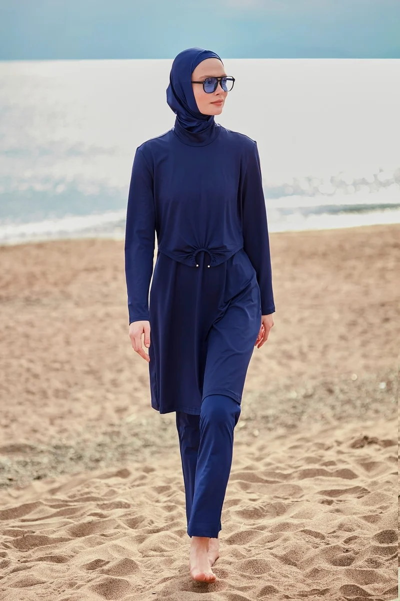 مارينا Lycra Navy Blue Fully Covered Hijab Swimsuit M2462