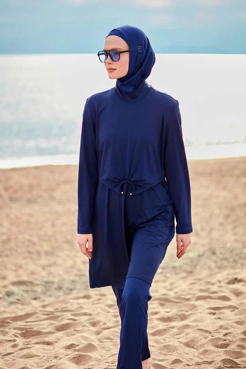 مارينا Lycra Navy Blue Fully Covered Hijab Swimsuit M2462