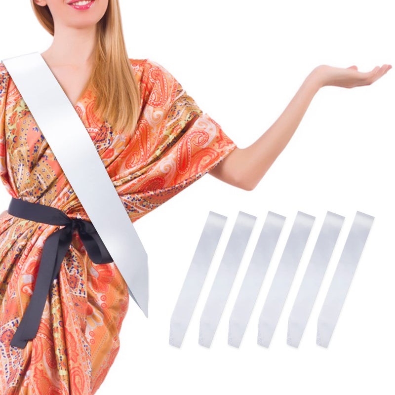 MDOZQ 6 Pcs Sash Blank Satin Sash Party Favors White Sash Plain Sash Bridal Shower Decorations Sashes For Birthday Wedding Graduation DIY Beauty Pageant Hen Party Homecoming Make Your Own Sash