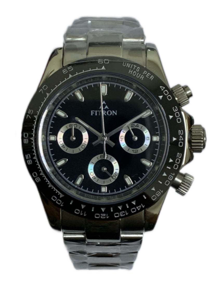 Fitron Men’s Stainless Steel Chronograph Wrist Watch with Black Dial - Image 1