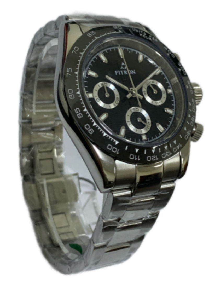 Fitron Men’s Stainless Steel Chronograph Wrist Watch with Black Dial - Image 2