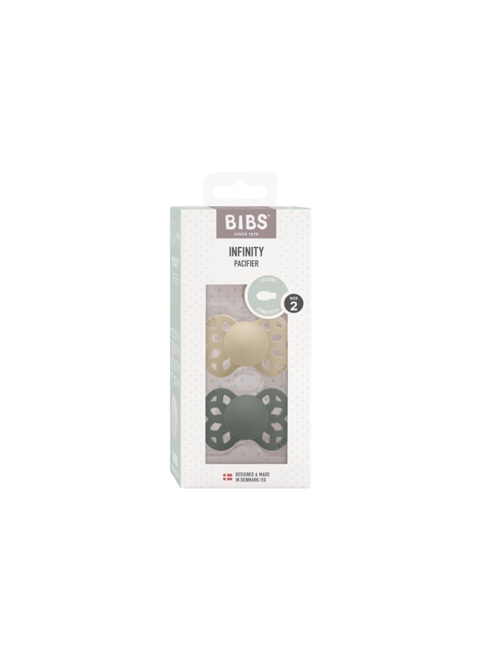 BIBS - Pacifier Infinity 2 PACK Symmetrical Silicone Size 2 Vanilla/Pine - Image 1
