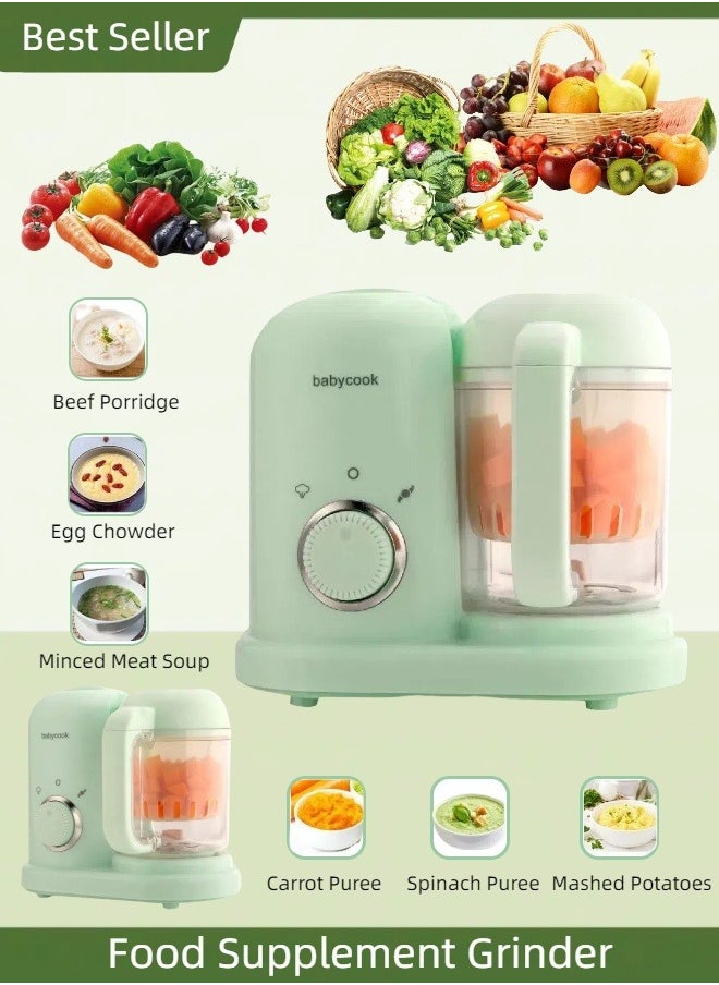 Multifunctional Steaming and Stirring All-in-one Small Automatic Cooking and Grinding Tool, Food Processor, Baby Food Supplement Machine, Processing Fruit and Vegetable Puree（Green）