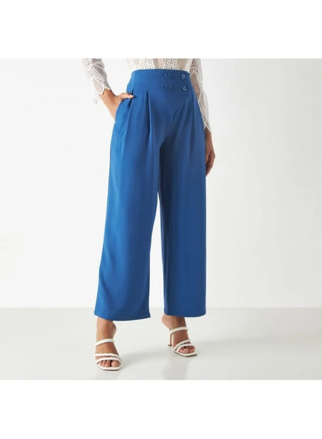 2Xtremz 2Xtremz Solid Wide Leg Pants with Button Detail