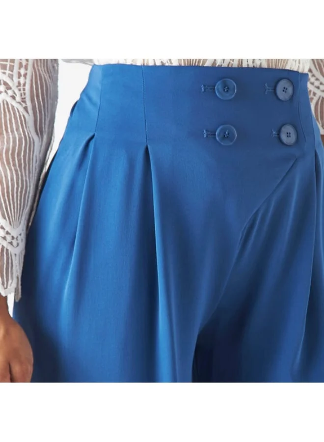 2Xtremz 2Xtremz Solid Wide Leg Pants with Button Detail