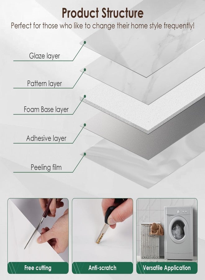 VallisCo Peel and Stick Backsplash Tiles 20 Sheets 12''x12'' PVC Self Adhesive Wall Tiles Back Splash Wall Panels Stick on Backsplash for Kitchen Bathroom Laundry Room, White - Image 4